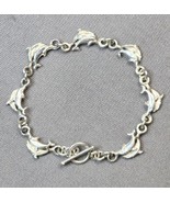 Vintage Sterling Silver 925 Dolphin Link Bracelet 7&quot; Womens Jewelry Ocea... - £24.91 GBP
