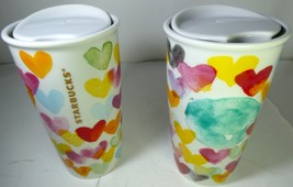 Starbucks 2 Watercolor Hearts Ceramic Coffee Tumbler mug cup 10oz MIC 20... - $350.00