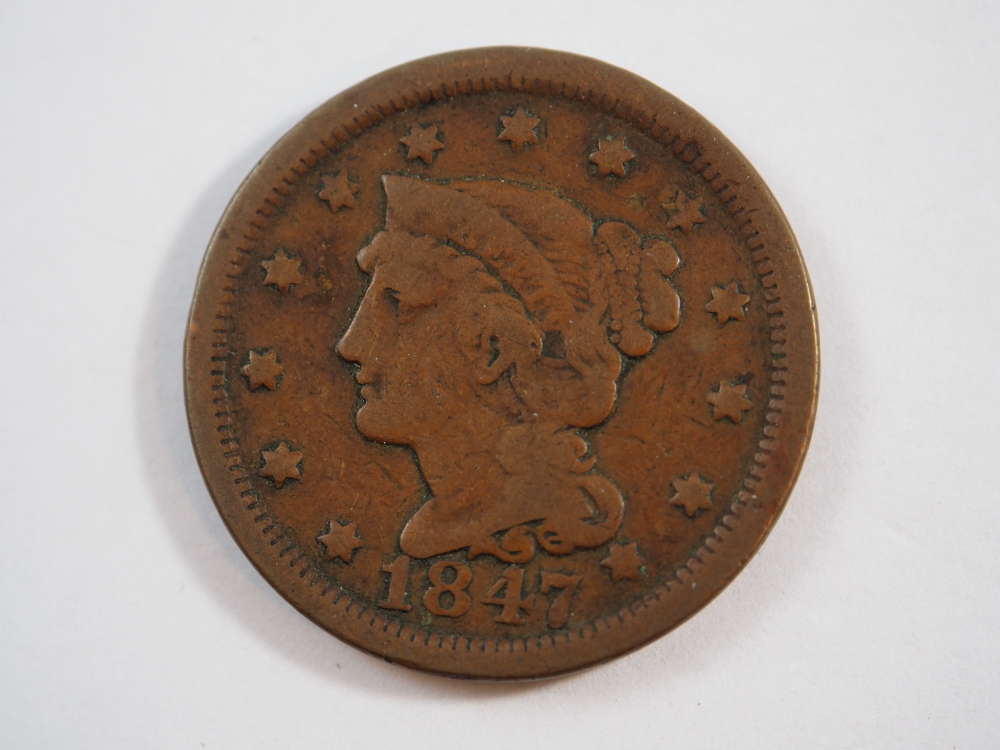 1847 Braided Hair Large Cent  Very Good (VG) Penny SKU 10040USC - $27.97