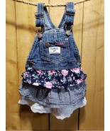 OshKosh B&#39;Gosh Baby Girl 12M Denim Tiered Jumper Dress Floral Gingham Ey... - $21.84