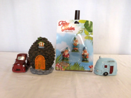 Miniature Fairy &amp; Garden House Figurines Pine House Camper Truck 6 Piece Set NEW - £7.80 GBP
