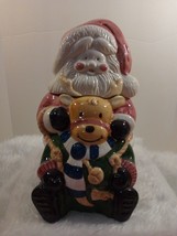 Vintage Ceramic 3D Santa Claus and Reindeer Cookie Jar - £23.66 GBP