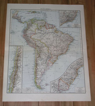 1896 Antique Map Of South America Brazil Argentina Chile Ecuador Falklands - £15.33 GBP