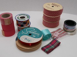 Ribbon Lot Fabric Craft VTG Holiday Quilt Polka Dot Some Never Used Some Partial - £15.72 GBP