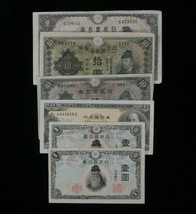 1930-1951 Japan 6-Notes Set // Imperial &amp; Modern Japanese Banknotes, 1-100 Yen - £43.06 GBP