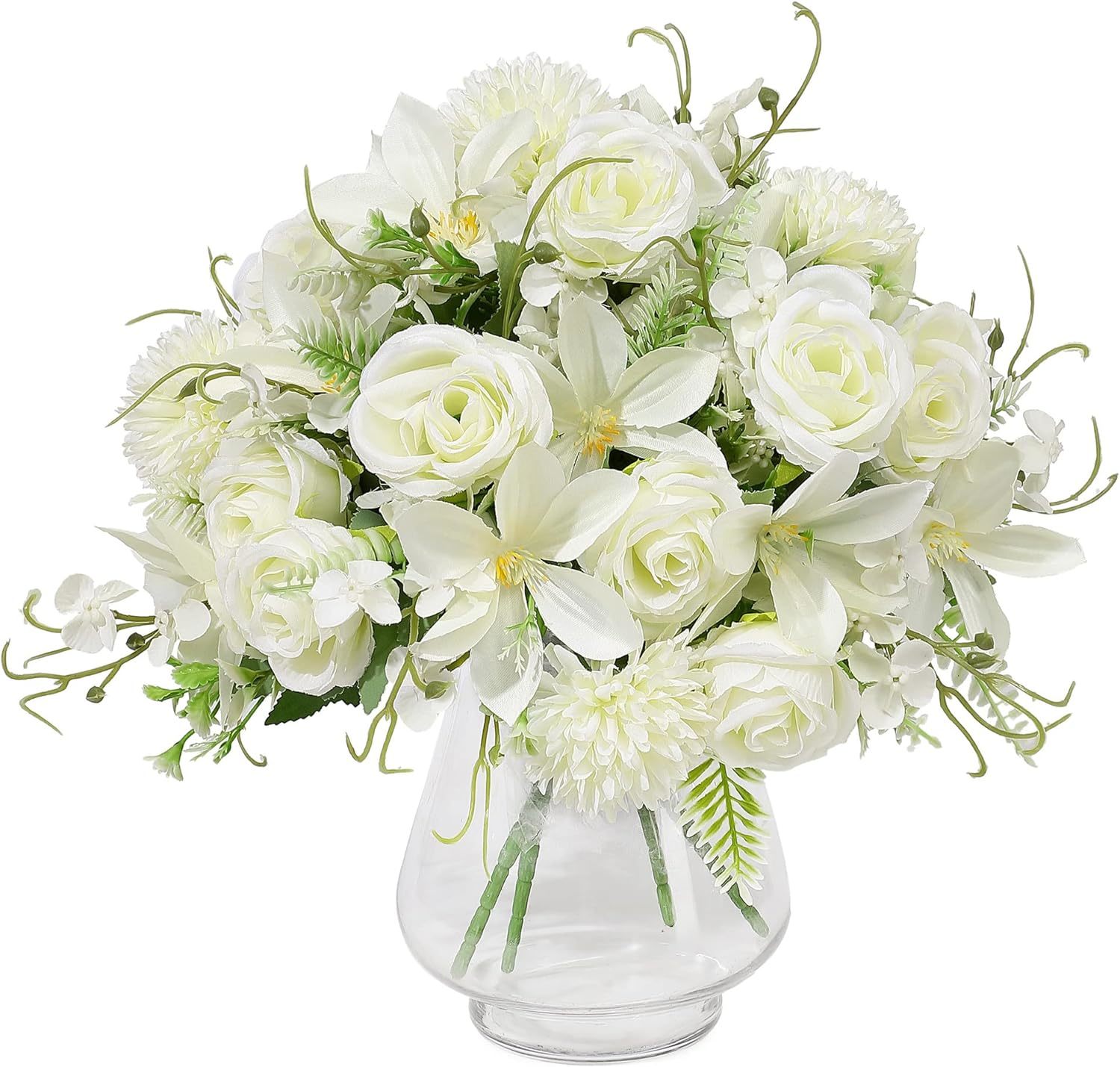 Primary image for Artificial Flowers Plants, 12 In. 4 Pieces, Bouquets Of Silk Roses, Hydrangea,