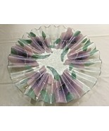 Vintage Hand Painted Glass 12" Floral Fluted Serving or Decorative Plate 1" Deep - $29.95