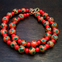 Vintage venetian style Orange gabri and red Whiteheart glass beads neckl... - €31,30 EUR