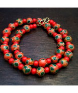 Vintage venetian style Orange gabri and red Whiteheart glass beads neckl... - $681.15 MXN