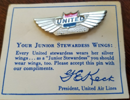 Vintage United Airlines Junior Stewardess Silver Kiddie Metal Lapel Pin, - £15.76 GBP