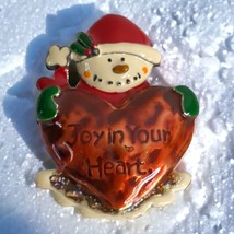 Vintage Snowman Enamel Brooch Pendant Pin Joy In Your Heart Christmas 1.5&quot; - £7.40 GBP