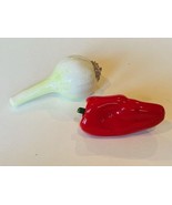 Salt Pepper Shakers vtg antique figurines Vegetables Onion Red Pepper Ch... - £23.69 GBP