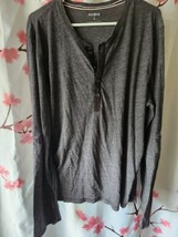 Men&#39;s Express Dark Gray Henley Roll Up Long Sleeve Shirt Size XL  - £31.97 GBP