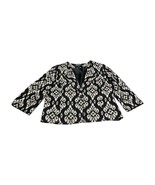 Kasper Blazer Jacket Women&#39;s 14 White Black Ikat Damask Linen Single Bre... - $36.76