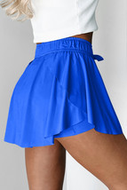 Sky Blue Drawstring Elastic Waistband Lined Tennis Skorts - $230.93 MXN