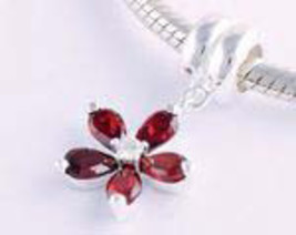 YB066-1 Sterling Silver Coloured Flower Dangle Charm - £19.91 GBP