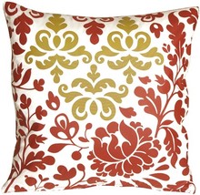 Bohemian Damask Red, White and Ocher Throw Pillow, with Polyfill Insert - £29.53 GBP