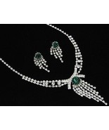 Emerald green crystal clear rhinestones evening necklace set bridal prom... - $23.08 CAD