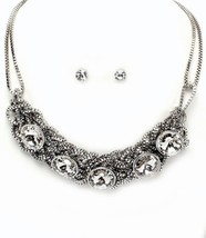 Mesh chain silver glass crystal evening party necklace set Sophia Maria Jewelry - £17.64 GBP