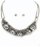 Mesh chain silver glass crystal evening party necklace set Sophia Maria ... - $30.18 CAD
