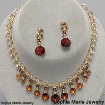 Stunning Brown topaz dangle crystal necklace set bridesmaid wedding party formal - $16.63