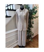 Champagne Pleated Lounge Set 2-Piece Button Top Wide Leg Pants XL Stretch - $1,202.96 MXN