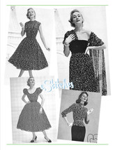 1950s Princess Dress, 2 Blouses, Stole, Whirl Skirt - 5 Knit patterns (PDF 5055) - £3.98 GBP