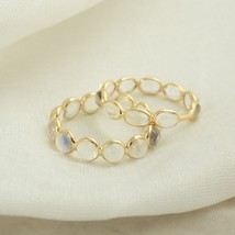 Solid 9K Yellow Gold Ring, Natural Moonstone Gold Ring, Eternity Moonstone Band, - £169.43 GBP