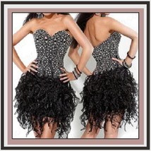 Black Lace Strapless Sweetheart Beaded Organza Celebrity Cocktail Mini Prom Gown