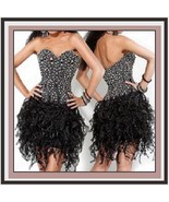 Black Lace Strapless Sweetheart Beaded Organza Celebrity Cocktail Mini P... - £111.84 GBP