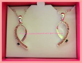 Breast Cancer Share The Love Necklace 1 Set of 2 Silvertone Necklaces to Share - £15.50 GBP