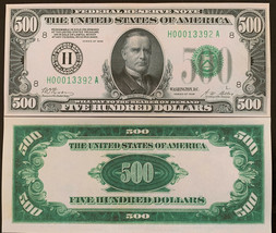 Reproduction United States $500 Bill Federal Reserve Note 1928 Currency Copy USA - £3.15 GBP