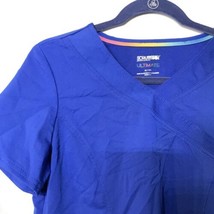 Womens Small Solid Blue Scrub Top Mock Wrap V Neck Premium Ultimate Scru... - £14.74 GBP