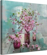 Pink Flower Canvas Wall Art Florals Abstract Picture Teal Turquoise Watercolor P - £27.51 GBP
