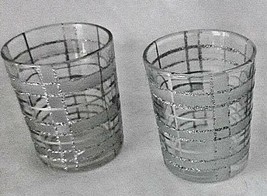 Glass Votive Candles Glitter Silver Plaid Stripes Geometric Frosted Clear Lot 2 - £12.62 GBP