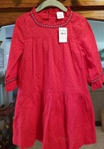 Hanna Andersson Girl Red Swiss Dot 3/4 Sleeve Cotton Dress Floral Trim Sz 100/4  - £19.47 GBP