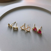 18K Yellow Gold Over Candy, Hollow Heart, Red Ruby Waterdrop Mini Stud Earrings - £40.93 GBP+