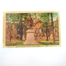 Linen Postcard Elmira New York Beecher Monument Park Church Vintage 1940... - £4.70 GBP