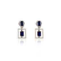 18K Gold Baguette Cut Blue Sapphire Dangle Earrings - £372.73 GBP