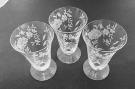 Footed Glass Tumblers Parfait Cocktail Cone Shape Floral Flowers Etched ... - £21.71 GBP