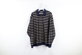 Vintage 70s Streetwear Mens Size Large Striped Velour Collared Pullover Sweater - £61.91 GBP