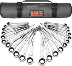  22 Pc SAE &amp; Metric Ratcheting Wrench Set Long Pattern 72-Tooth CR-V Steel - $85.30