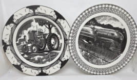 222 FIFTH Slice of Life Salad 8.25&quot; Plate TRAIN RACE &amp; TRACTOR Porcelain - £14.69 GBP