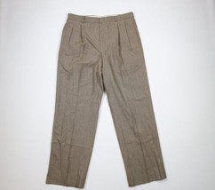 Vintage 90s LL Bean Mens 36x32 Wool Cashmere Pleated Wide Leg Chino Pants Brown - £57.95 GBP