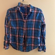 So Girls Flannel Button Up Shirt Size XL 14 16 Blue &amp; Pink Bust 32” - £3.97 GBP