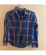 So Girls Flannel Button Up Shirt Size XL 14 16 Blue &amp; Pink Bust 32” - £3.95 GBP