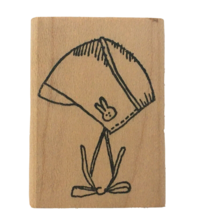 The Peddler&#39;s Pack Rubber Stamp Baby Bonnet Hat with Bow Rabbit Card Making Art - £2.38 GBP