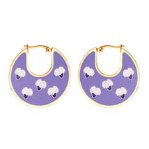 Purple Enamel &amp; 18K Gold-Plated Flower Hoop Earrings - £11.93 GBP