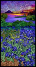 24&quot; X 44&quot; Panel Wild Iris Flowers Floral Iris Cotton Fabric Panel D651.27 - $10.63