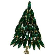 Eisenberg Ice Gold Tone Green Rhinestone CHRISTMAS Tree Pin Brooch - Vintage - £110.31 GBP